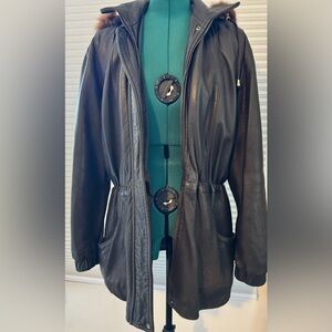 Damselle, Nordstrom exclusive. 
Insulated leather coat with fox fur lined hood